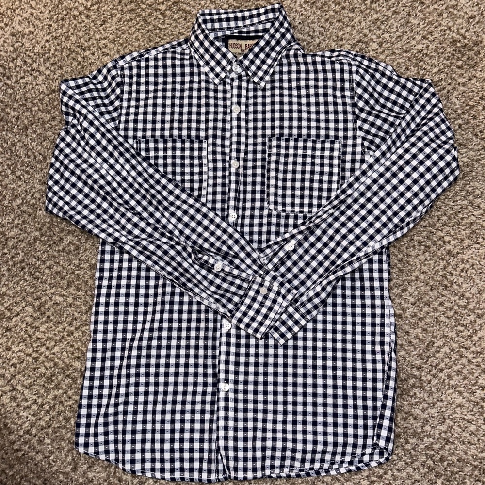 Navy & White Longsleeve Button Up Dress Shirt - Hudson Barrow NYC - Men’s M